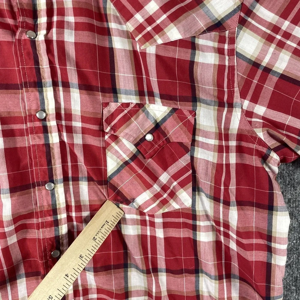 Ely Cattleman Shirt Mens XL Red Plaid Short Sleeve Pearl Snap Button Up Western - Picture 4 of 12
